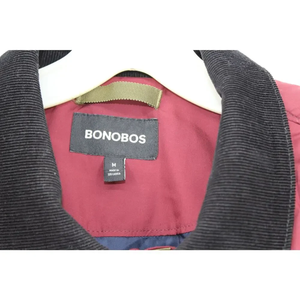 Bonobos Size Medium Quilted Barn Jacket Maroon Corduroy Collar Snap‎ Button